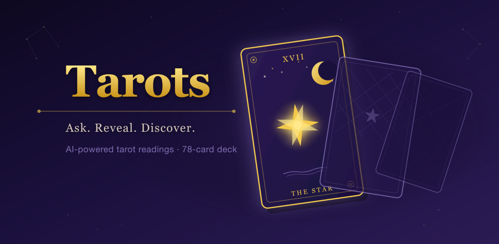 Tarots — three tarot cards on a mystic backdrop