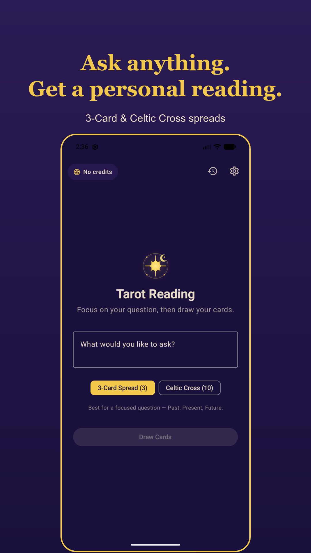 Home screen — ask your question